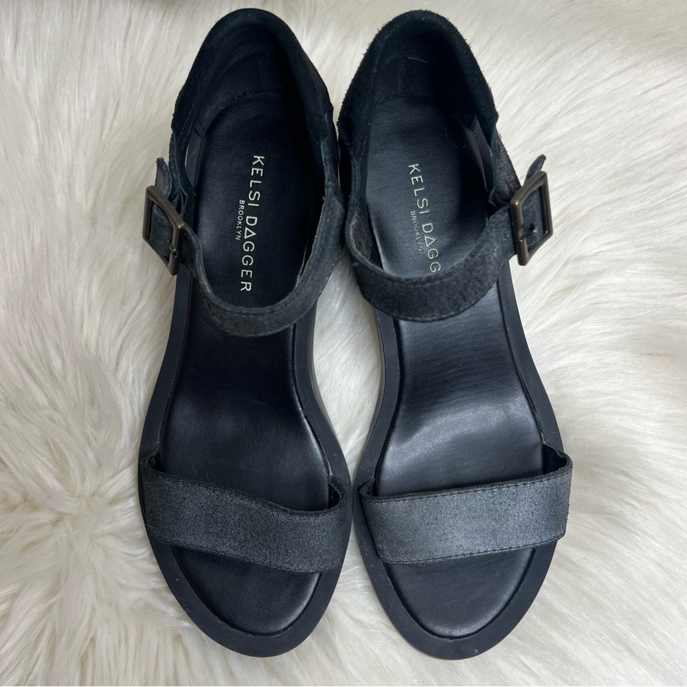 Kelsi Dagger Brooklyn Linden Ankle Strap Leather Distressed Block Heel - Picture 7 of 8